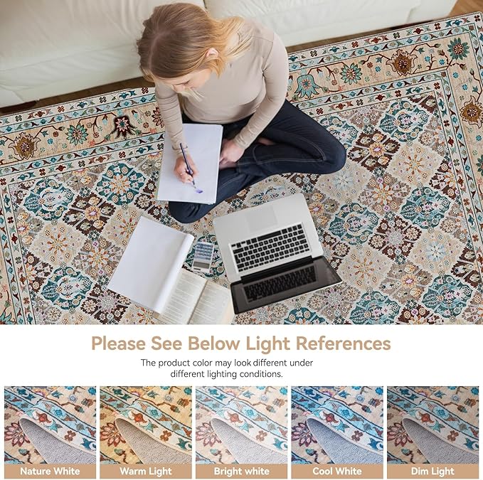 3x5 Area Rug, Washable Rugs for Living Room Bedroom Entryway Indoor Carpet, Vintage Boho Rugs Low-Pile Floor Carpet (Multi-Colored)