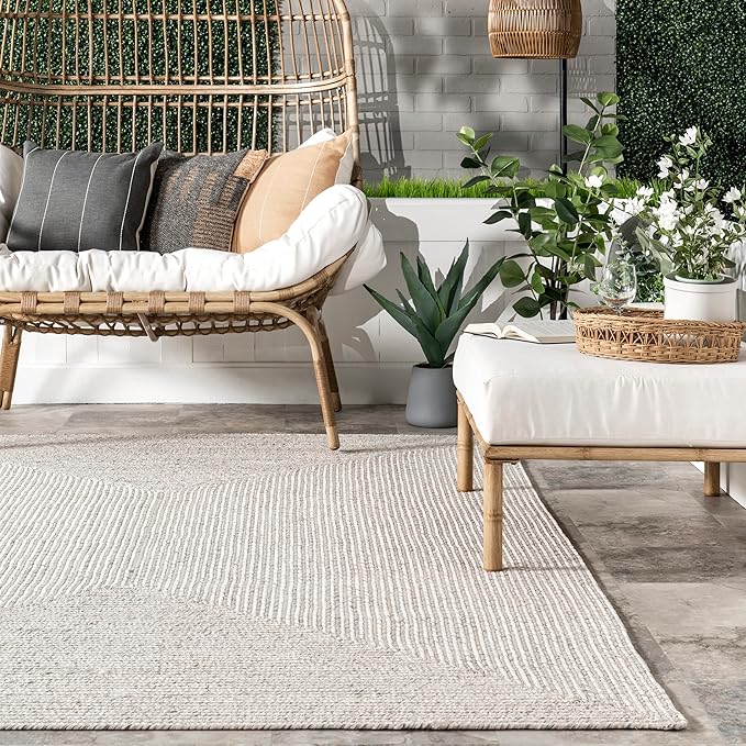 nuLOOM 2' x 6' Solid Hand Braided Indoor/Outdoor Area Rug, Pet-Friendly, High Traffic, Weather Resistant, for Patio, Balcony, Bedroom, Living, Dining Room, Wynn Ivory