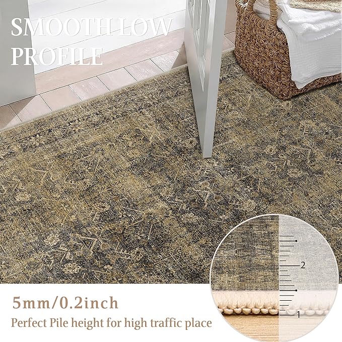 2x3 Brown Black Area Rug Washable Vintage Distressed Carpet Low Pile Entryway Door Mat Non Slip Indoor Soft Small Retro Entrance Throw Accent Rug Kitchen Bathroom Bedroom Dining Living Room