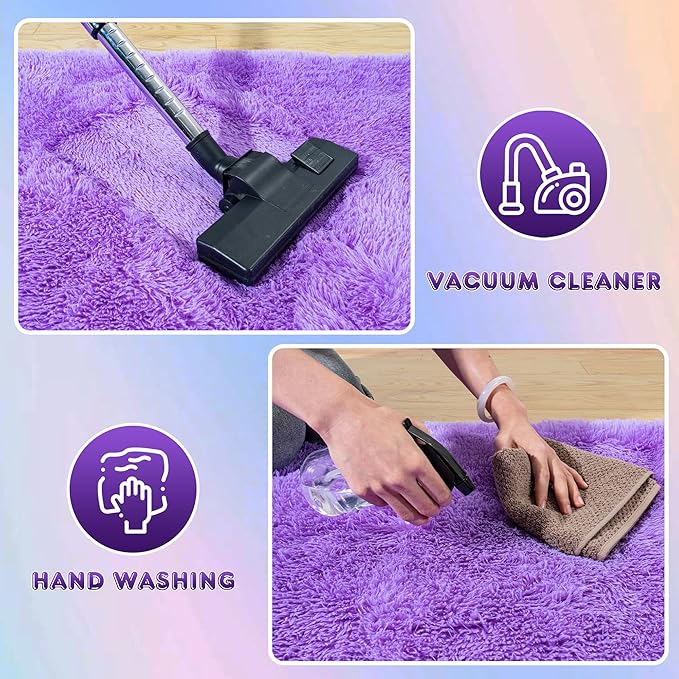 Ultra Fluffy Area Rugs for Living Room Bedroom, 6x9 Fuzzy Large Living Room Rugs, Thick Shag Rug for Dorm, Soft Non Slip Kids Girls Boys Rug for Home Decor Aesthetic, Purple