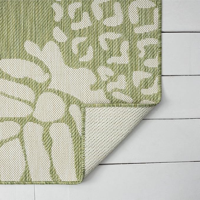 LR Home 5 x 7 Indoor / Outdoor Area Rug for Home Decor | Coastal Pineapples large size carpet for living room, bedroom, playroom, patio, garden | Modern farmhouse rug | Dark Green / Beige
