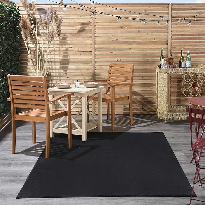 Nourison Essentials Indoor/Outdoor Black 6' x 9' Area Rug, Easy Cleaning, Non Shedding, Bed Room, Living Room, Dining Room, Backyard, Deck, Patio (6x9)