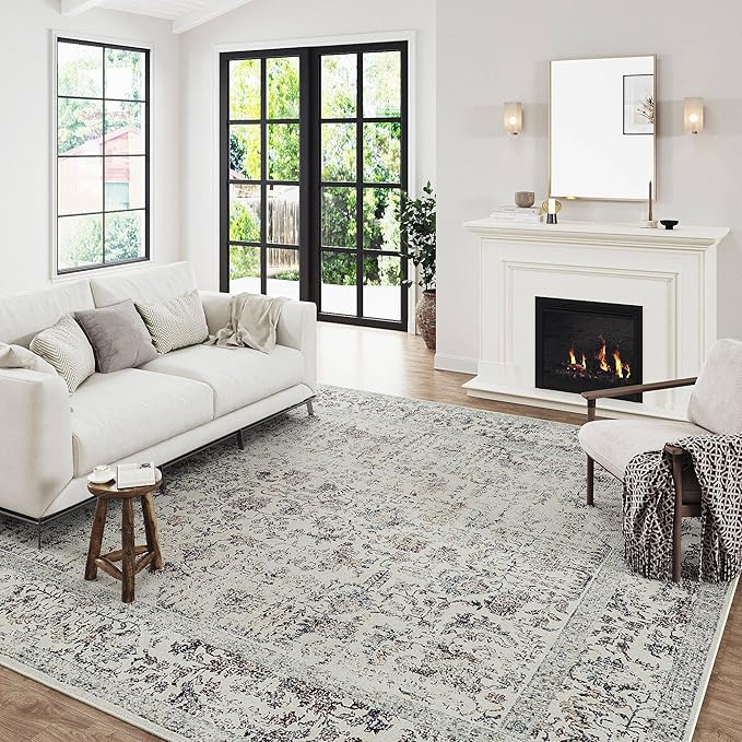 Taupe Area Rug 3x5 Office Entryway Rug Machine Washable Kitchen Vintage Distressed Non Slip Carpet Indoor Retro Floral Accent Throw Door Mat for Bathroom Bedroom Dining Living Room
