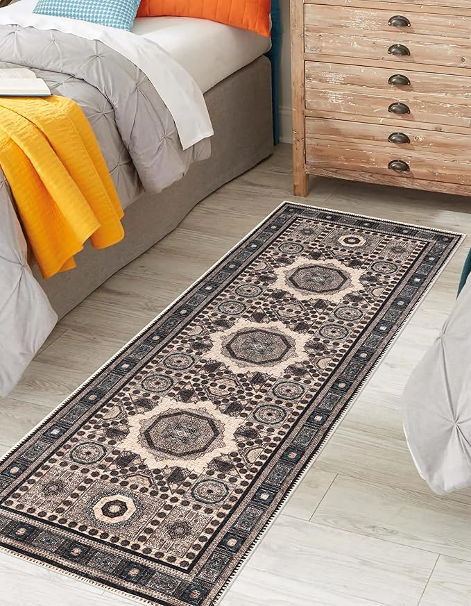 Keen Home Design 2x12 Rug - Machine Washable Runner Rug with Non-Slip Backing, Ideal for Hallway, Entryway, Kitchen, Laundry Room - Vintage, Easy Clean, Durable, Low Pile Rug - (2'6" x 12')