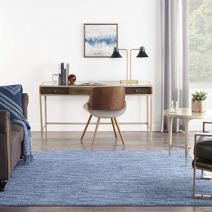Nourison Essentials Indoor/Outdoor Navy Blue 7' x Square Area Rug, Easy Cleaning, Non Shedding, Bed Room, Living Room, Dining Room, Backyard, Deck, Patio (7 Square)