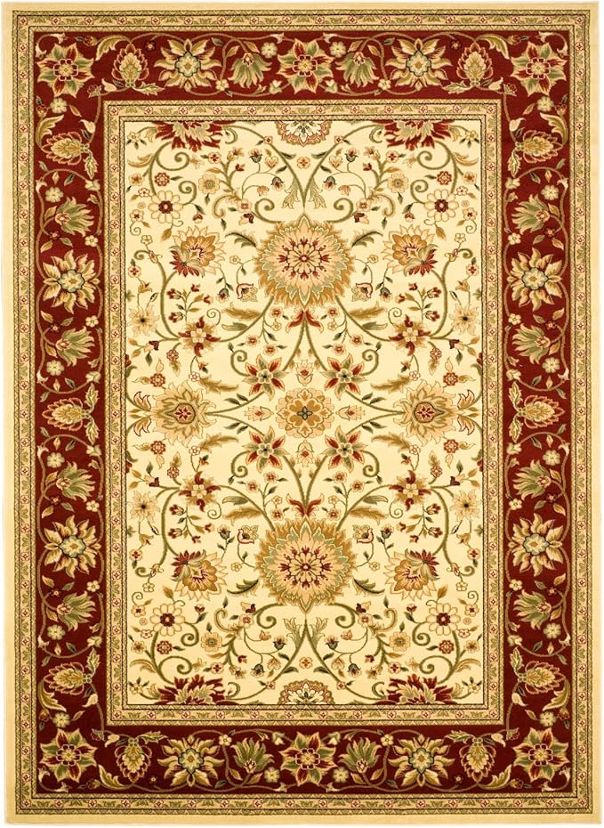 SAFAVIEH Lyndhurst Collection 8' Round Ivory/Red LNH212K Traditional Oriental Non-Shedding Dining Room Entryway Foyer Living Room Bedroom Area Rug
