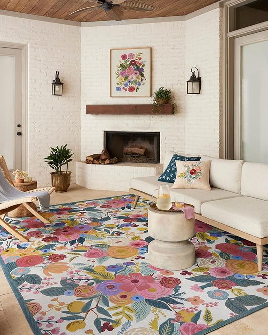 Loloi Rifle Paper Co. Perennial Collection Garden Party PRN-04 Rose/Multi 3'-11" x 5'-11" Indoor/Outdoor Accent Rug