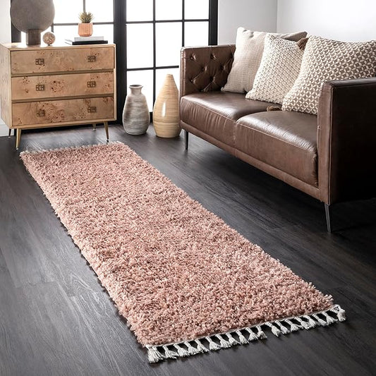 nuLOOM Neva Plush Shag Runner Rug , 2' 6" x 12', Pink, Rectangular, 1.55" Thick