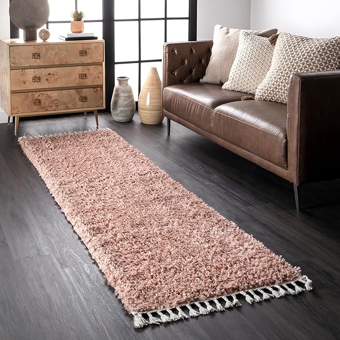 nuLOOM Neva Solid 2x6 Runner Shag Rug for Living Room Bedroom Dining Room Nursery Entryway Hallway, Blush/Ivory