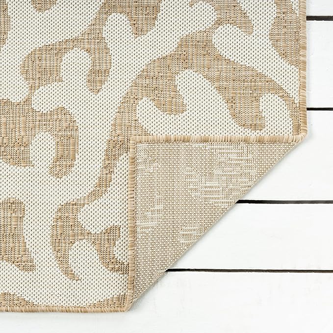 LR Home 7 x 9 Indoor/Outdoor Area Rug for Home Decor | Floral Carpet Suitable for Living Room, Bedroom, Playroom, Patio, Garden | Nautical Farmhouse Rug | Ivory/Beige