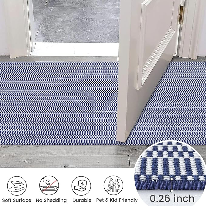 KOZYFLY Washable Runner Rug 2x8 ft Hallway Kitchen Runner Rugs with Rubber Backing Bobo Navy and White Entryway Runner Indoor, Carpet Runners for Hallway Kitchen Entryway Bedroom, Navy/White