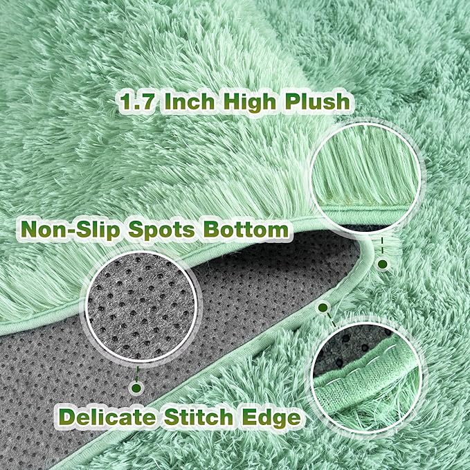 6x9 Fluffy Fuzzy Area Rug for Living Room Bedroom, Ultra Soft Large Living Room Rugs, Non Slip Thick Shag Rug for Dorm, Kids Girls Boys Rug for Home Decor Aesthetic, Sage Green