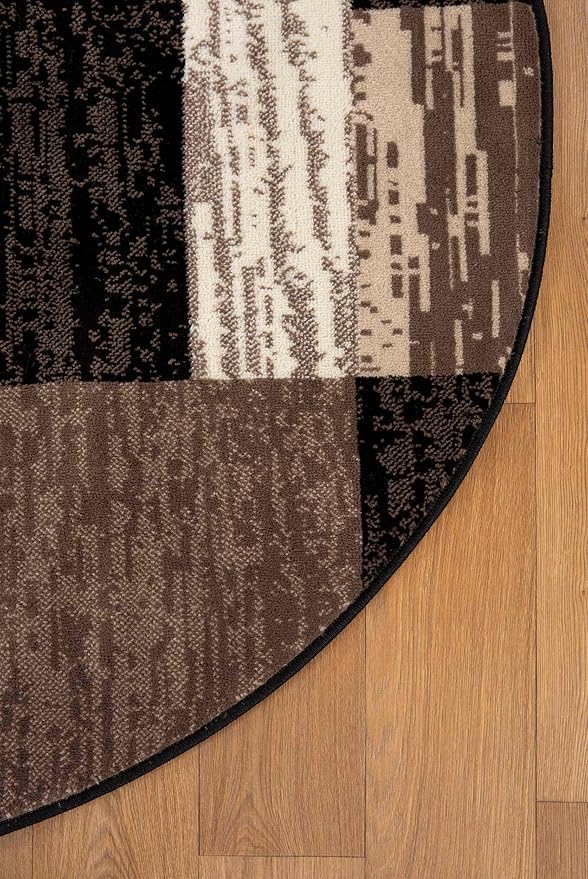 Superior Indoor Area Rug, Jute Backing, Plush Modern Rugs for Entryway, Kitchen Floors, Office Floor Cover, Color Block Rugs, Rockwood Collection, 5' Round, Chocolate
