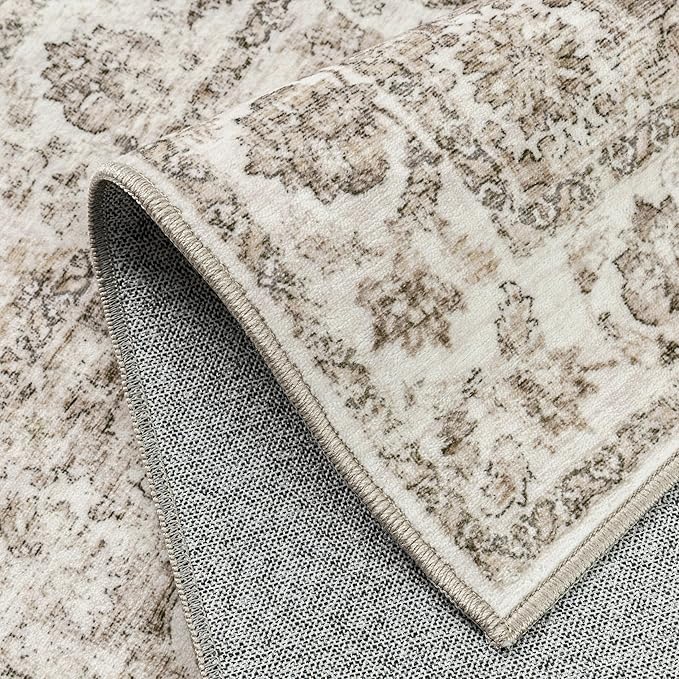 10x12 Neutral Area Rug Brown Floral Living Room Bedroom Large Carpet Non-Slip Low Pile Vintage Soft Thin Washable Throw Rug for Dining Room Office Kitchen Indoor Nursery