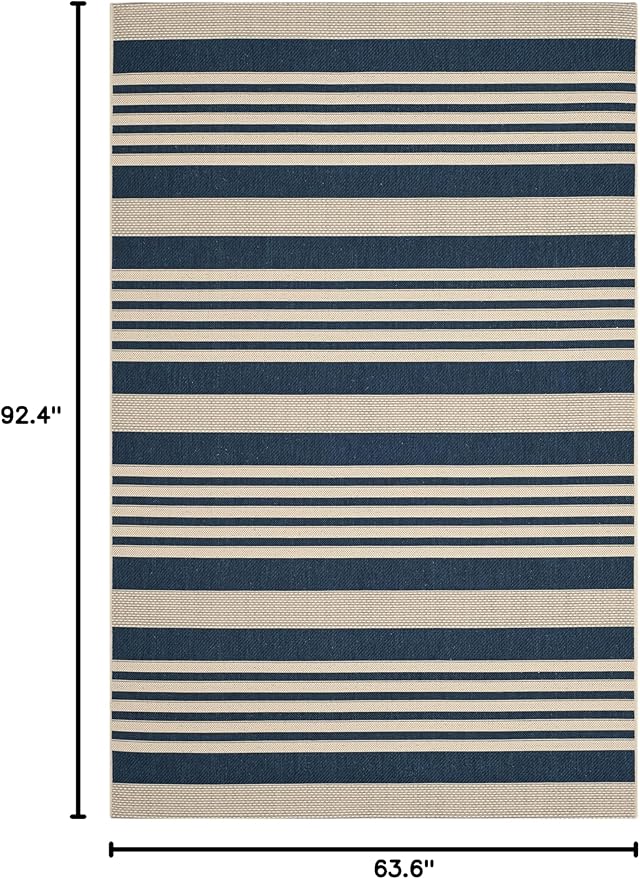 SAFAVIEH Courtyard Collection Area Rug - 5'3" x 7'7", Navy & Beige, Non-Shedding & Easy Care, Indoor/Outdoor & Washable-Ideal for Patio, Backyard, Mudroom (CY6062-268)