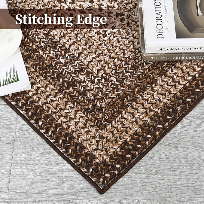 Washable Area Rugs 4x6 Rug for Living Room Indoor Mats for Entryway Soft Bedroom Rug Non Slip Modern Braided Print Area Rug Farmhouse Throw Rugs Low Pile Stain Resistant Carpet 4'x6' Brown
