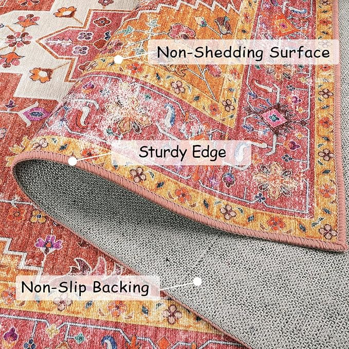 Moynesa Ultra-Thin Washable Runner Rug - Pink 2x5 Bathroom Rug Low Pile Hallway Rug Runner, Non Slip Pet Friendly Indoor Floor Carpet Runner for Kitchen Living Room Bedside Laundry Room