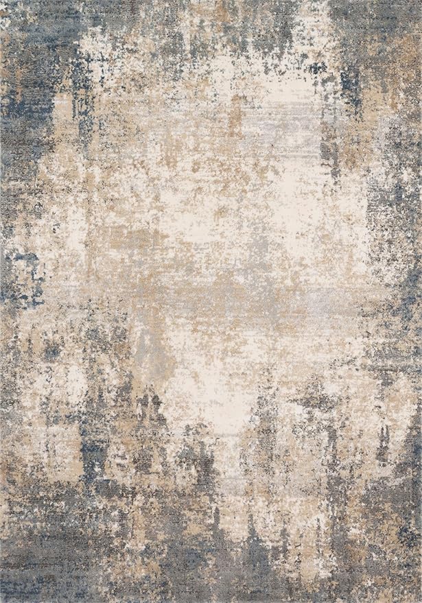 Loloi Teagan Collection 6'-7" x 9'-2" Area Rug in Ivory/Mist - Large, Soft Neutral Rug, High-Traffic for Living Room, Bedroom, Home Office, Dining Area