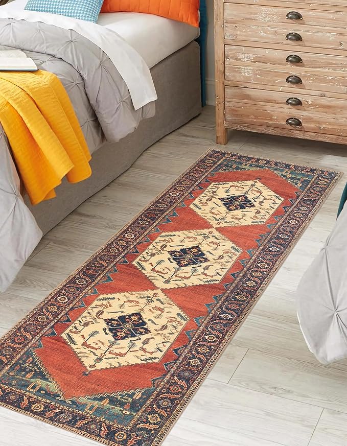 Keen Home Design 2x10 Rug - Machine Washable Runner Rug with Non-Slip Backing, Ideal for Hallway, Entryway, Kitchen, Laundry Room - Vintage, Easy Clean, Durable, Low Pile Rug - (2'6" x 10')