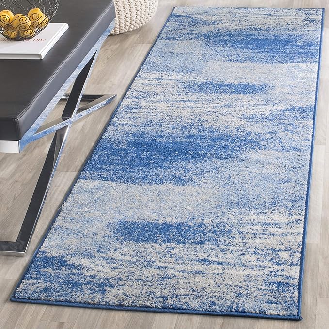 SAFAVIEH Adirondack Collection Runner Rug - 2'6" x 16', Silver & Blue, Modern Abstract Design, Non-Shedding & Easy Care, Ideal for High Traffic Areas in Living Room, Bedroom (ADR112F)