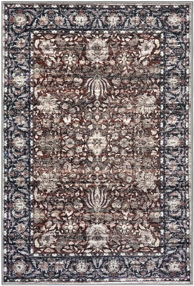 Small Area Rug 2x3 Entryway Doormat Floral Machine Washable Low Pile Non Slip Throw Rug for Kitchen Bedroom Laundry Room, Brown