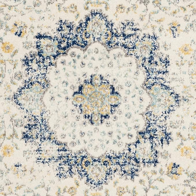 SAFAVIEH Evoke Collection Accent Rug - 4' x 6', Ivory & Blue, Shabby Chic Oriental Medallion Design, Non-Shedding & Easy Care, Ideal for High Traffic Areas in Entryway, Living Room, Bedroom (EVK220C)