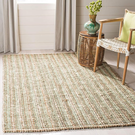 SAFAVIEH Natural Fiber Collection Area Rug - 5' x 8', Sage & Natural, Handmade Chunky Textured Jute 0.75-inch Thick, Ideal for High Traffic Areas in Living Room, Bedroom (NF447S)