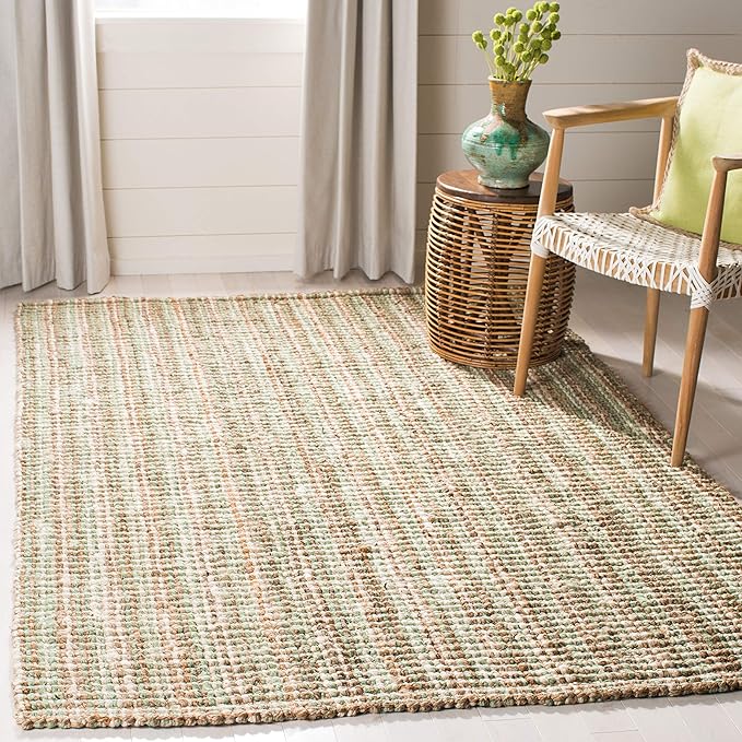 SAFAVIEH Natural Fiber Collection Accent Rug - 4' x 6', Sage & Natural, Handmade Chunky Textured Jute 0.75-inch Thick, Ideal for High Traffic Areas in Entryway, Living Room, Bedroom (NF447S)