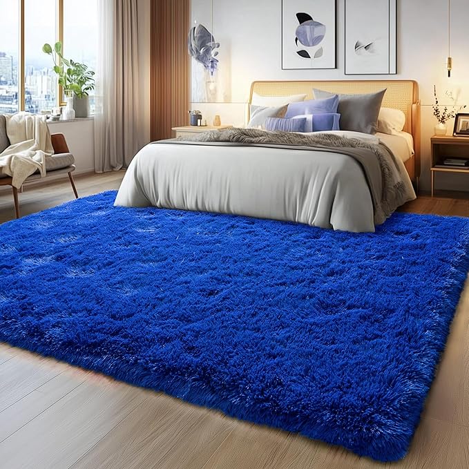 6x9 Fluffy Fuzzy Area Rug for Living Room Bedroom, Ultra Soft Large Living Room Rugs, Non Slip Thick Shag Rug for Dorm, Kids Girls Boys Rug for Home Decor Aesthetic, Bright Blue
