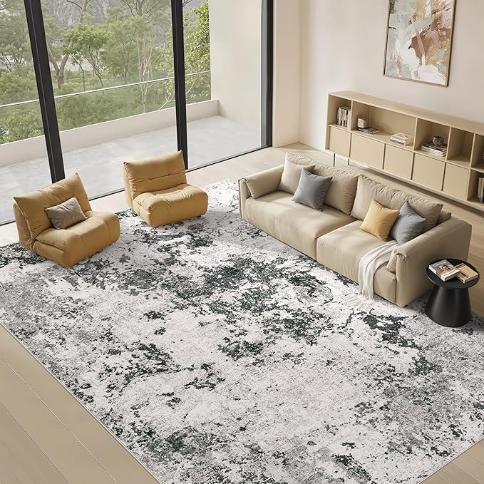 Area Rugs for Living Room: 5x7 Abstract Washable Rug Large Soft Stain Resistant Non-Slip Backing for Bedroom Dining Room Indoor Home Office Carpet for Kids Pet Friendly Families - Dark Grey
