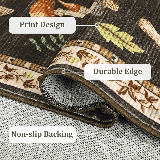 2.5x10 Runner Rug for Hallway Washable Kitchen Rugs Non Slip with Rubber Back Mushroom Soft Low-Pile Stain Resistant Foldable Indoor Carpet for Entryway Laundry Room Floor Mats Brown