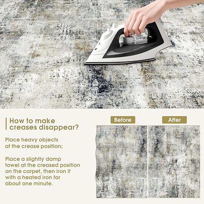 10x14 Area Rugs Living Room Rugs: Large Washable Rug with Anti-Slip Backing Non-Shedding Stain-Resistant Soft Abstract Carpet for Bedroom Dining Room Nursery Home Office-Black/Brown