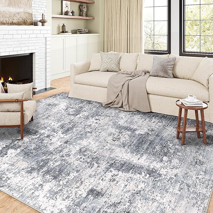 5x7 Washable Rug Blue Modern Living Room Area Rugs Abstract Low Pile Carpet Bedroom Office Dining Room Kitchen Laundry Room Non Slip