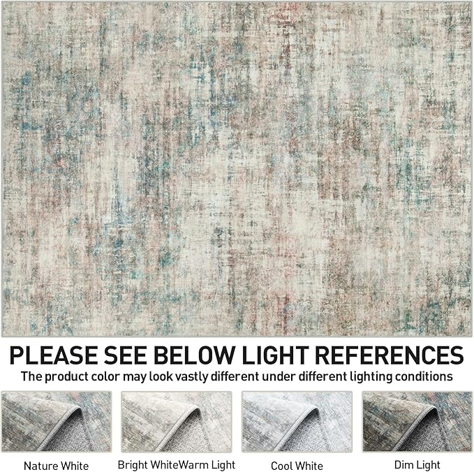 10x14 Area Rugs Washable Rug: Modern Abstract Living Room Rug Soft Anti-Skid Thin Carpet Indoor Floor Non-Shedding Carpets for Bedroom Dining Room Farmhouse Nursery Home Office Multi Color