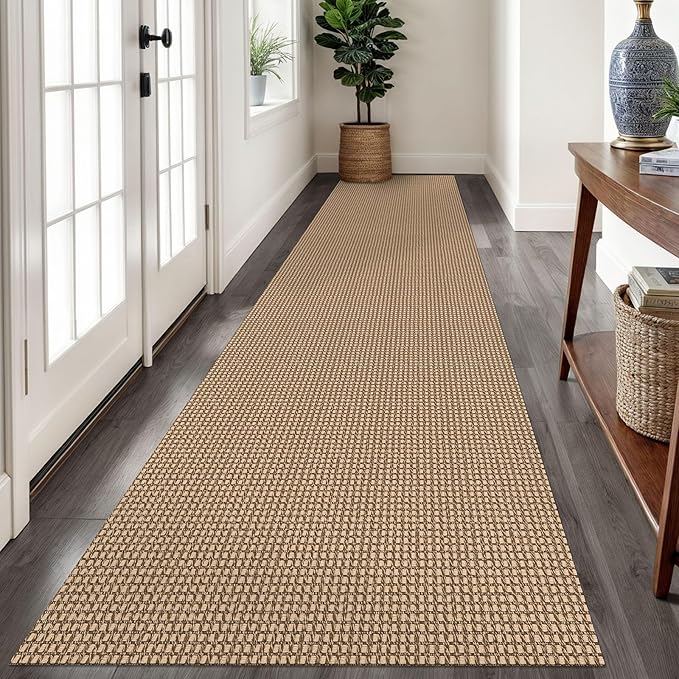 Braided Runner Rug 2.6x12 Ft Washable Runners for Hallways Non Slip Kitchen Runner Rug Cotton Extra Long Entryway Runner Indoor, Woven Carpet for Hall Entryway, Orange/Tan/Brown
