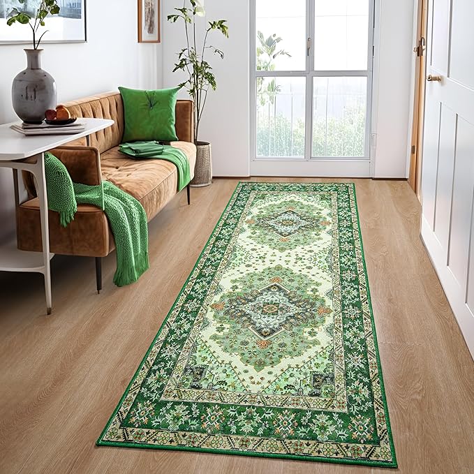 Noahas Green Hallway Runner Rug 2x6,Vintage Machine Washable Kitchen Runner Area Rugs with Rubber Backing Non Slip Print Carpet for Hallways,Entryway,Laundry Room,Bathroom,Home Decor