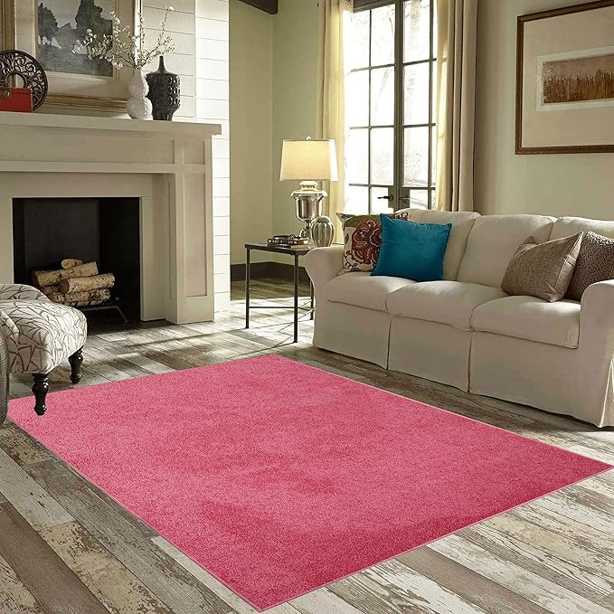 Solid Color Area Rugs Pink - 8' Pentagon, Indoor, Stain & Fade Resistant, Perfect for Living Room, Bedroom, Dining Room, Entryway, Doorway, Pet & Kids Friendly Rug, Wedding, Made in USA