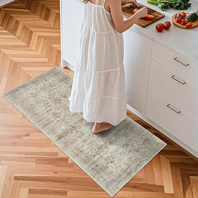 Living Room 2x5 Runner Rug - Boho Rugs for Living Room Stain Resistant Carpet Vintage Tribal Rugs for Bedroom Kitchen Bathroom with Non Slip Backing Home Decor Floor Decoration Mat 2x5 Beige/Brown
