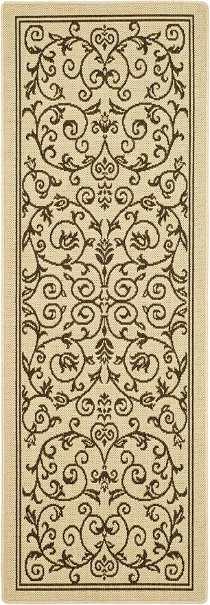 SAFAVIEH Courtyard Collection Runner Rug - 2'3" x 12', Natural & Brown, Scroll Design, Non-Shedding & Easy Care, Indoor/Outdoor & Washable-Ideal for Patio, Backyard, Mudroom (CY2098-3001)