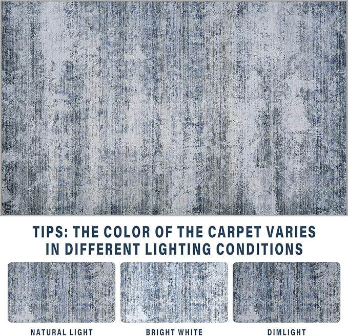10x14 Area Rugs for Living Room: Large Machine Washable Area Rug with Non Slip Backing Non Shedding Abstract Stain Resistant Carpet for Bedroom Dining Room Nursery Home Office- Blue/Gray