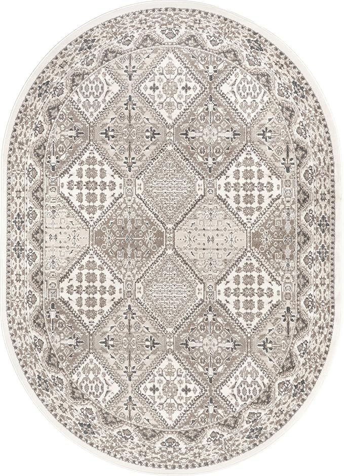nuLOOM Oval 8x10 Becca Traditional Tiled Area Rug, Beige, Faded Transitional Design, Stain Resistant, For Bedroom, Dining Room, Living Room, Hallway, Office, Kitchen, Entryway
