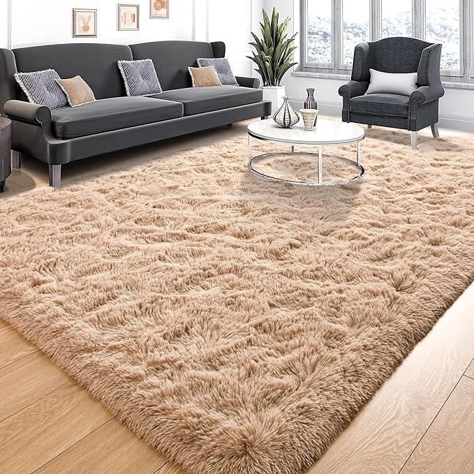 Tepook Super Soft Fluffy Rugs for Bedroom, Shag 5x8 Area Rugs for Living Room, Modern Shaggy Rug Fuzzy Carpets for Kids, Plush Indoor Nursery Home Decor Rug with Non-Slip Bottom, Beige