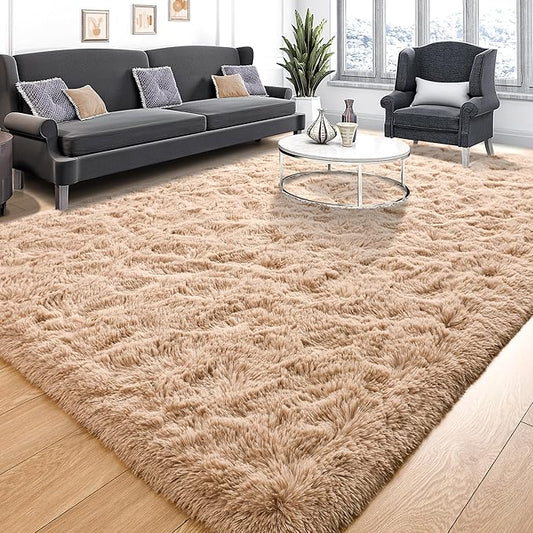 Tepook Super Soft Fluffy Rugs for Bedroom, Shag 5x8 Area Rugs for Living Room, Modern Shaggy Rug Fuzzy Carpets for Kids, Plush Indoor Nursery Home Decor Rug with Non-Slip Bottom, Beige