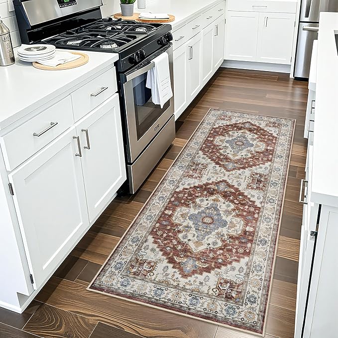 3x6 Runner Rugs for Hallway: Non Slip Kitchen Rugs Ultra Thin Carpet for Living Room Stain Resisitant Rug for Bathroom - Soft Vintage Floor Mat - Gifts for Household Home Decor (3x6,Brick)