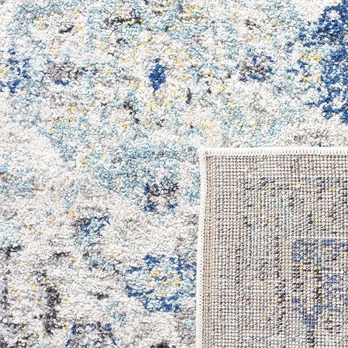 SAFAVIEH Madison Collection Runner Rug - 2'3" x 18', Ivory & Aqua, Boho Chic Distressed Design, Non-Shedding & Easy Care, Ideal for High Traffic Areas in Living Room, Bedroom (MAD611A)