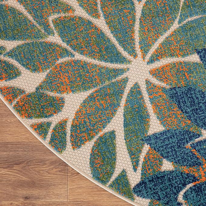 Nourison Aloha 8' x Round Blue Green Fabric Tropical Area Rug (8' Round)