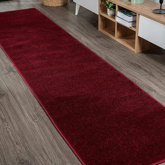 JONATHAN Y SEU100Q-210 Haze Solid Low-Pile Indoor Runner-Rug, Coastal, Bohemian, Minimalist Easy-Washing,Bedroom,Kitchen,Living Room,Non Shedding, Dark Red, 2 X 10