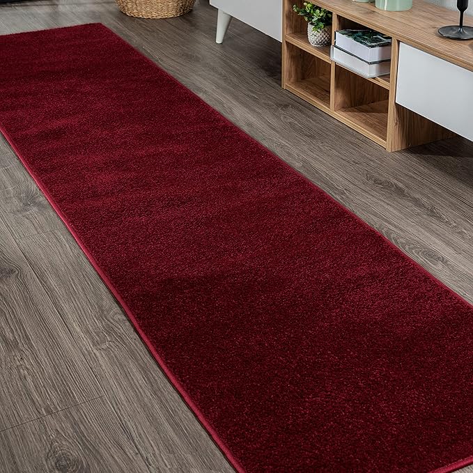 JONATHAN Y SEU100Q-28 Haze Solid Low-Pile Indoor Runner-Rug, Coastal, Bohemian, Minimalist Easy-Washing,Bedroom,Kitchen,Living Room,Non Shedding, Dark Red, 2 X 8