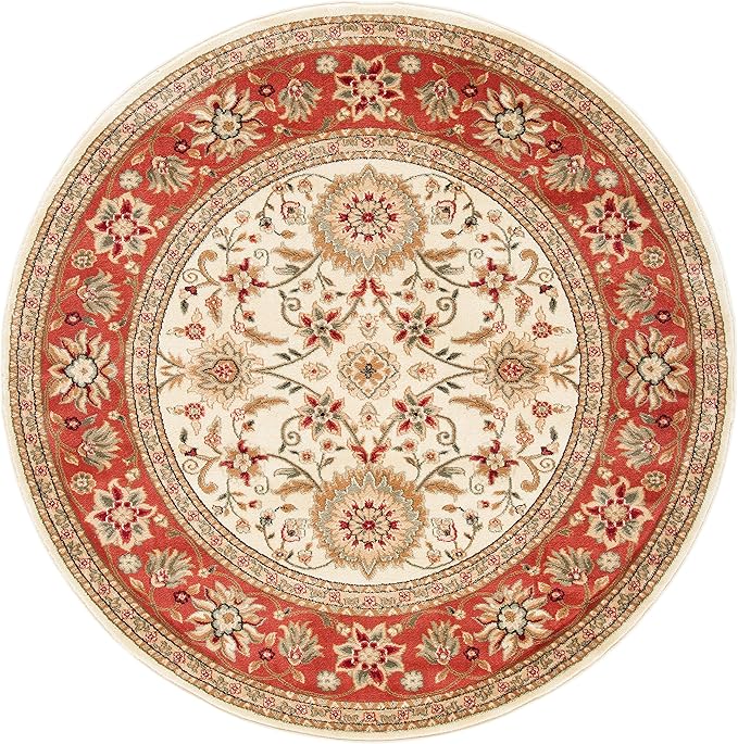 SAFAVIEH Lyndhurst Collection 3'3" Round Ivory/Rust LNH212R Traditional Oriental Non-Shedding Living Room Bedroom Area Rug