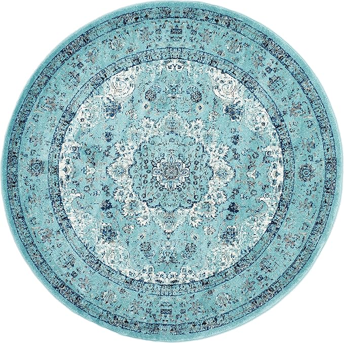 SAFAVIEH Evoke Collection 3' Round Light Blue / Light Blue EVK220E Shabby Chic Oriental Medallion Non-Shedding Dining Room Entryway Foyer Living Room Bedroom Area Rug